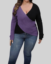 Plus Size Deep V-Neck Cross Wrap Sweater – Chic & Confident Style
