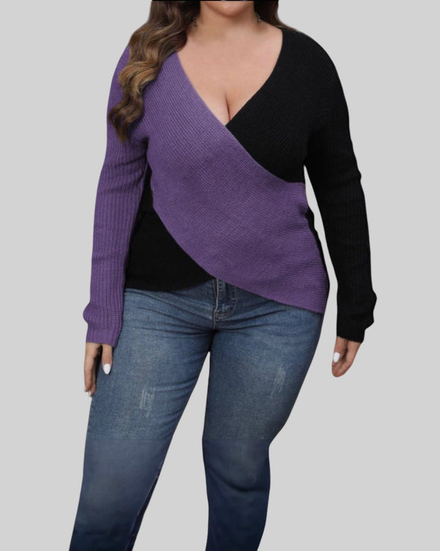 Plus Size Deep V-Neck Cross Wrap Sweater – Chic & Confident Style