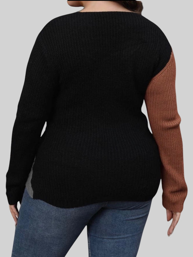 Plus Size Deep V-Neck Cross Wrap Sweater – Chic & Confident Style