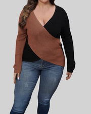 Plus Size Deep V-Neck Cross Wrap Sweater – Chic & Confident Style