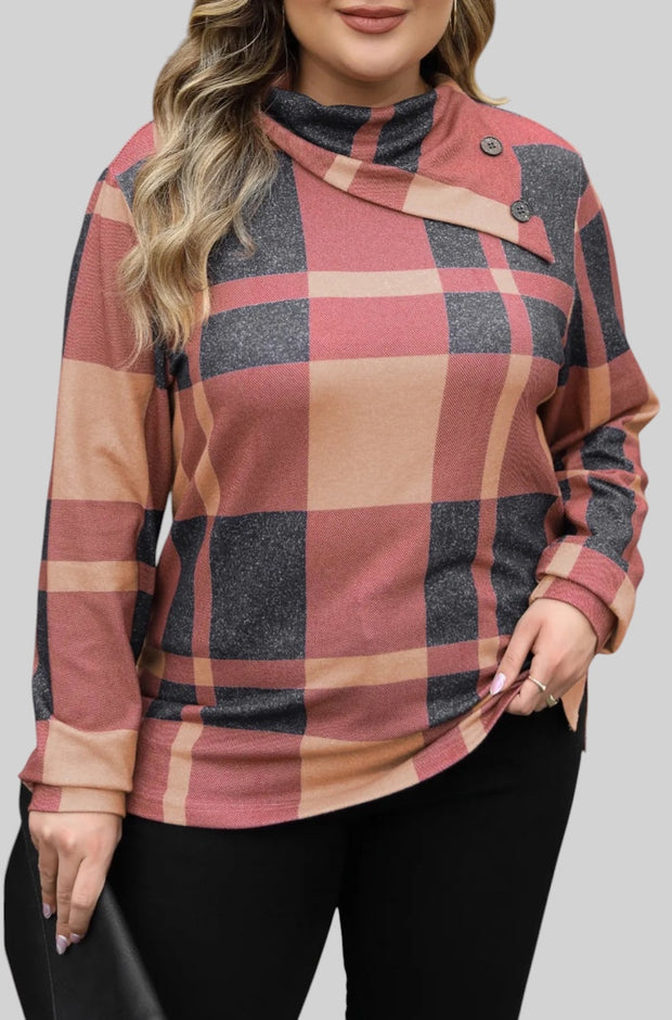 Plaid Perfection Plus Size Cowl Neck Sweatshirt