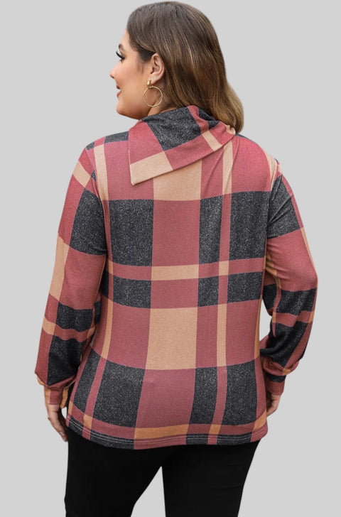 Plaid Perfection Plus Size Cowl Neck Sweatshirt