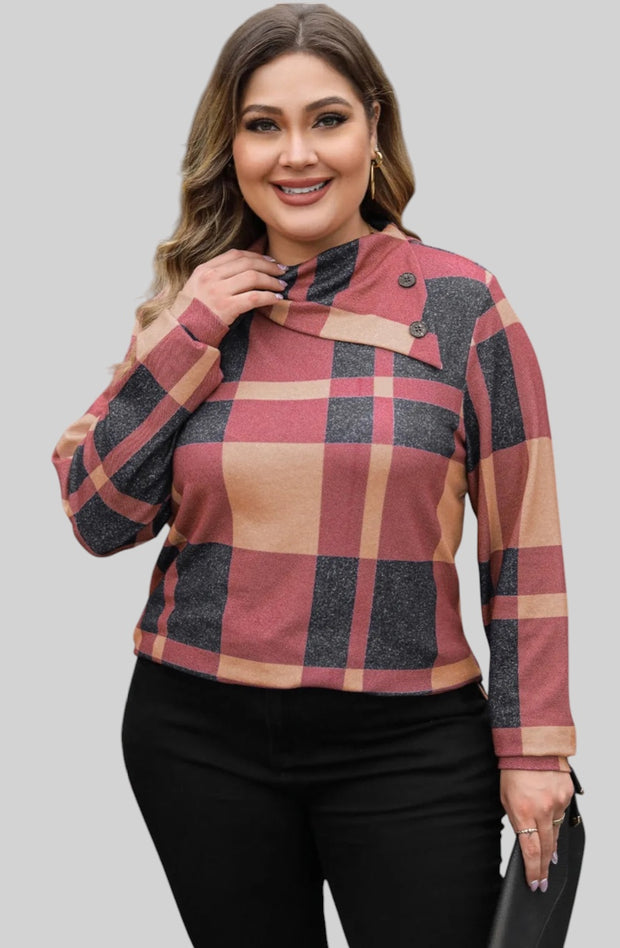 Plaid Perfection Plus Size Cowl Neck Sweatshirt
