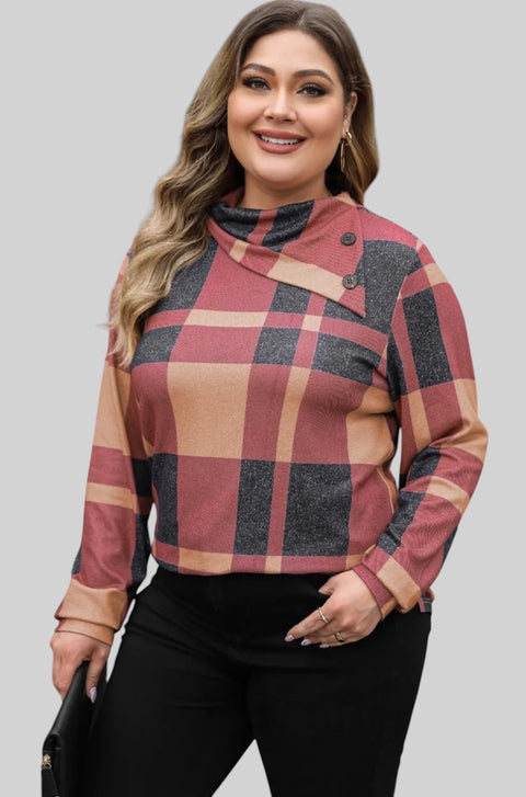 Plaid Perfection Plus Size Cowl Neck Sweatshirt