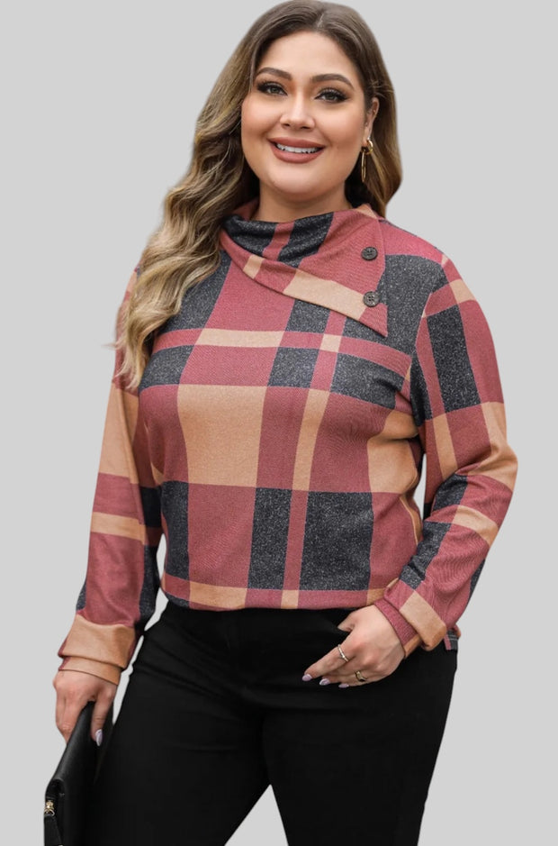 Plaid Perfection Plus Size Cowl Neck Sweatshirt