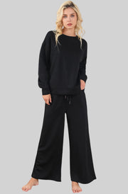 Textured Lounge Set with Drawstring Top & Pants