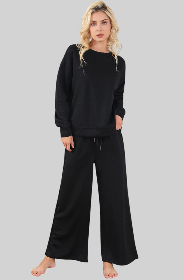 Textured Lounge Set with Drawstring Top & Pants