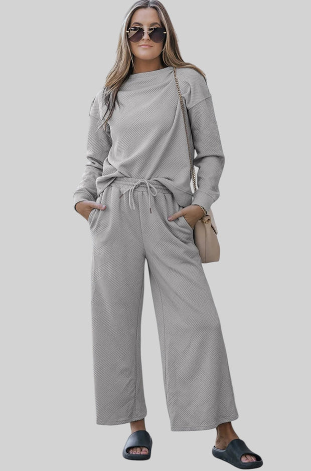 Textured Lounge Set with Drawstring Top & Pants