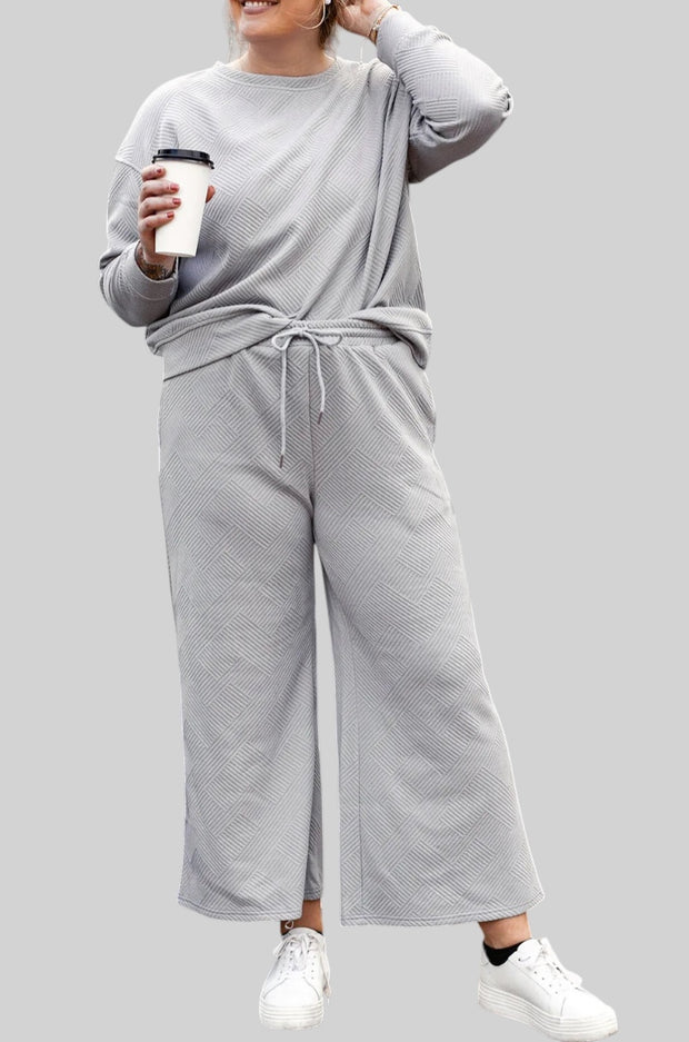 Textured Lounge Set with Drawstring Top & Pants