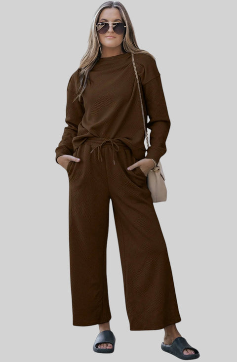 Textured Lounge Set with Drawstring Top & Pants