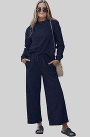 Textured Lounge Set with Drawstring Top & Pants