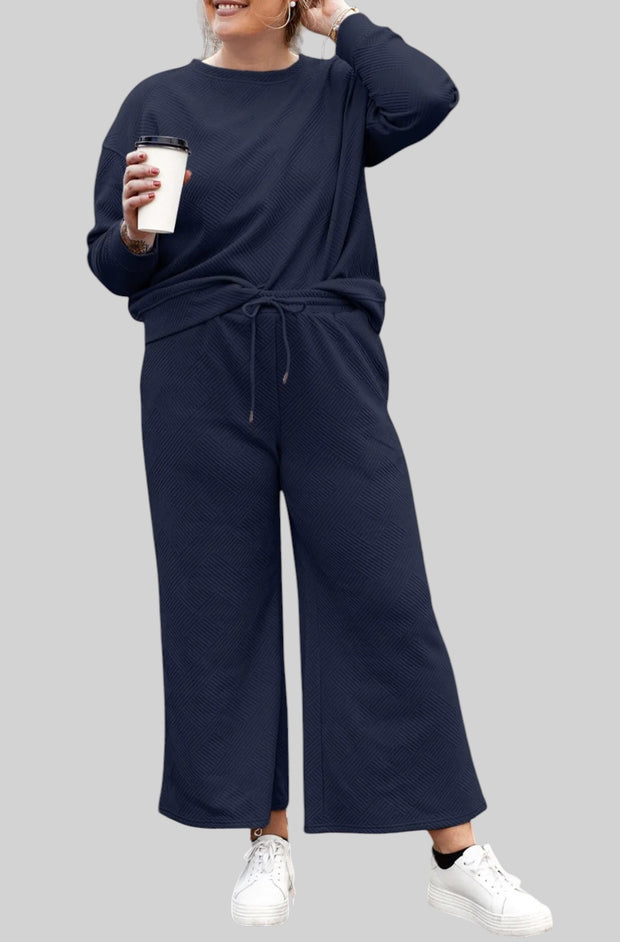 Textured Lounge Set with Drawstring Top & Pants