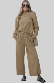 Textured Lounge Set with Drawstring Top & Pants