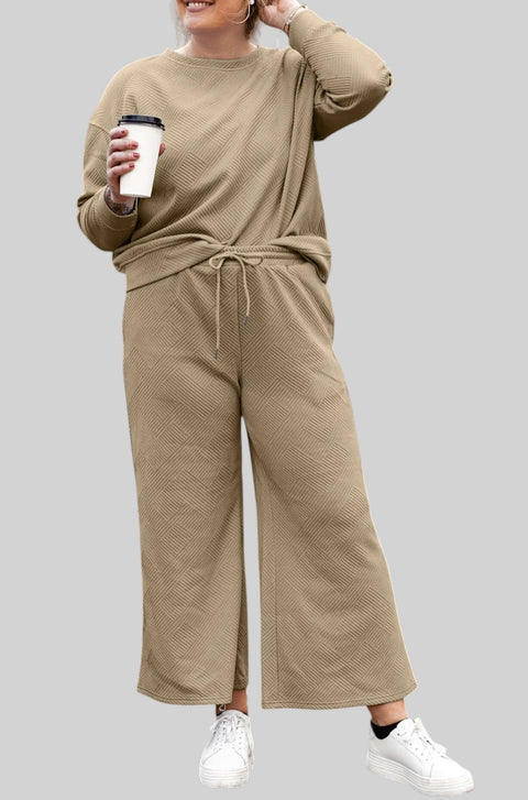 Textured Lounge Set with Drawstring Top & Pants
