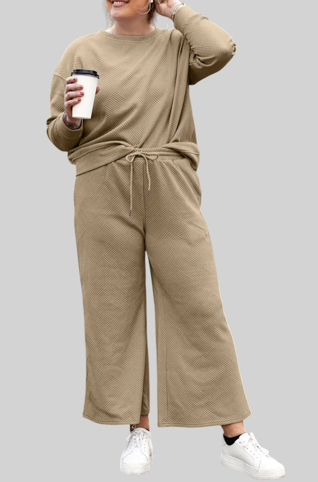 Textured Lounge Set with Drawstring Top & Pants