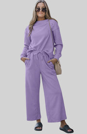 Textured Lounge Set with Drawstring Top & Pants