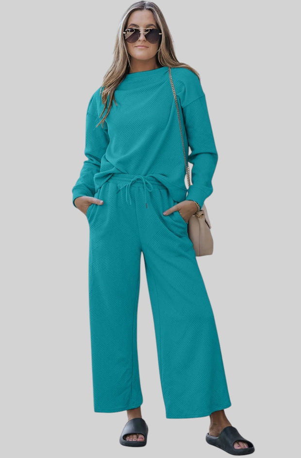 Textured Lounge Set with Drawstring Top & Pants