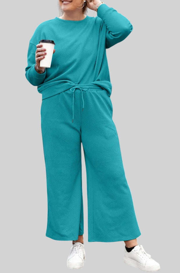Textured Lounge Set with Drawstring Top & Pants