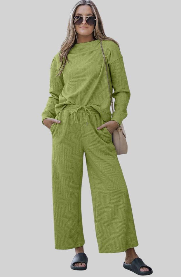 Textured Lounge Set with Drawstring Top & Pants