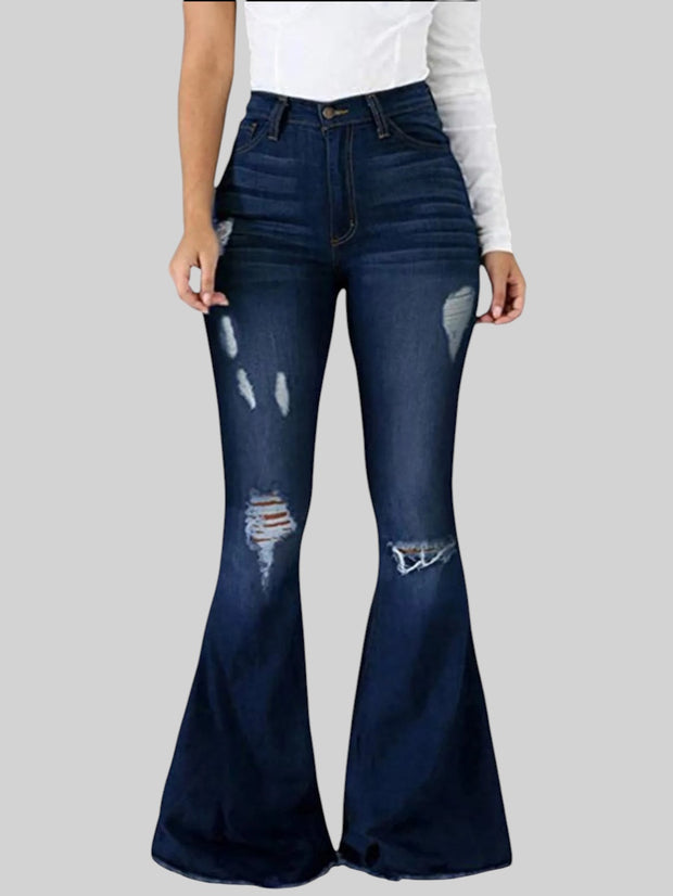 Distressed Flare Jeans with Raw Hem – Full Size