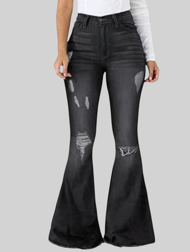 Distressed Flare Jeans with Raw Hem – Full Size