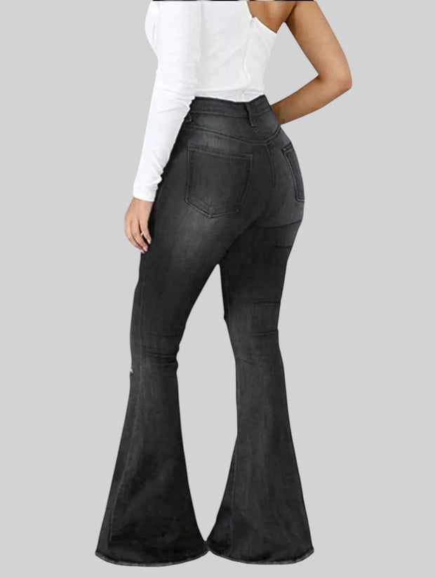 Distressed Flare Jeans with Raw Hem – Full Size