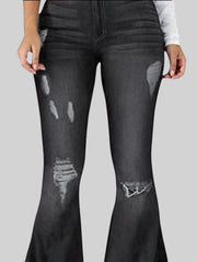 Distressed Flare Jeans with Raw Hem – Full Size