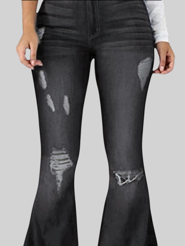 Distressed Flare Jeans with Raw Hem – Full Size