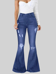 Distressed Flare Jeans with Raw Hem – Full Size