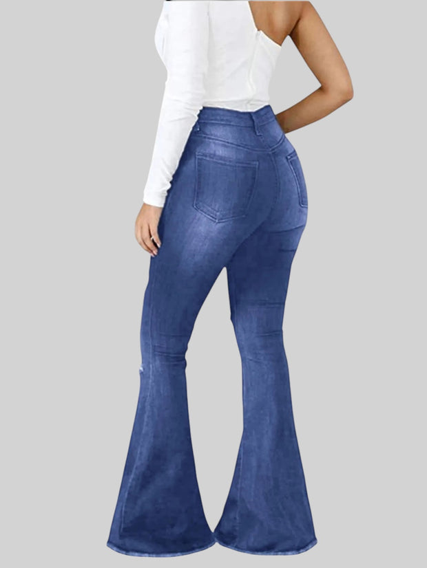Distressed Flare Jeans with Raw Hem – Full Size