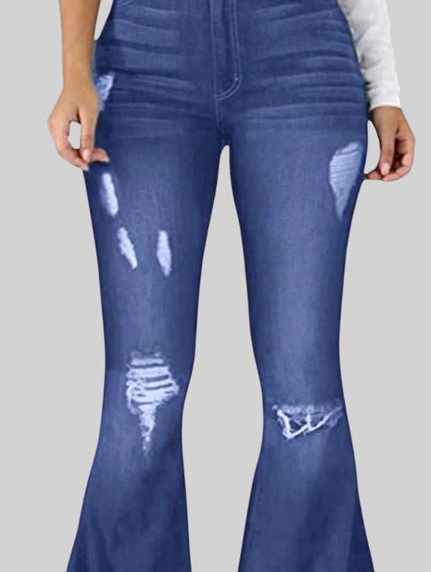 Distressed Flare Jeans with Raw Hem – Full Size