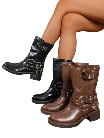 Round Toe Block Heels Boots