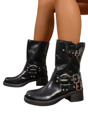 Round Toe Block Heels Boots