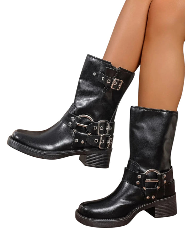 Round Toe Block Heels Boots
