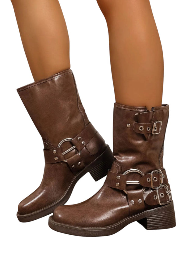 Round Toe Block Heels Boots
