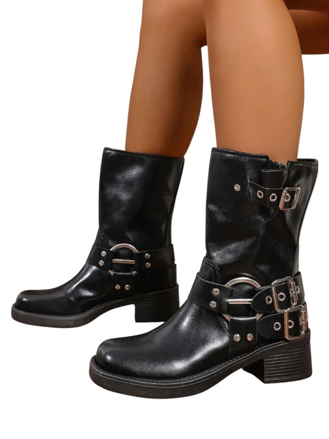 Round Toe Block Heels Boots