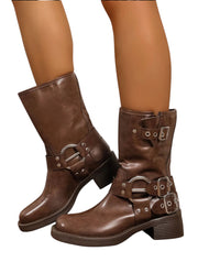 Round Toe Block Heels Boots