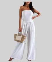 Smocked Strapless Wide-Leg Jumpsuit – Effortless Chic