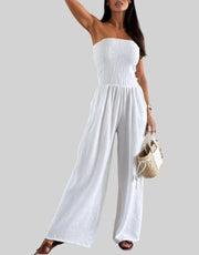 Smocked Strapless Wide-Leg Jumpsuit – Effortless Chic