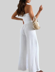 Smocked Strapless Wide-Leg Jumpsuit – Effortless Chic
