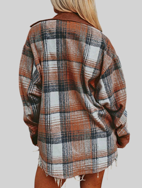 Plaid Corduroy Patch Pocket Shacket – Cozy Loose Fit Shirt Jacket