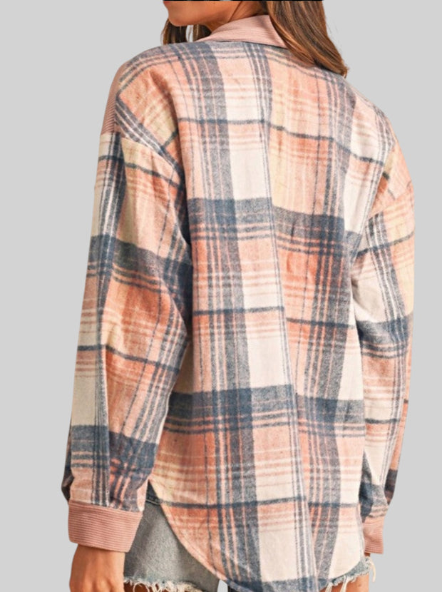 Plaid Corduroy Patch Pocket Shacket – Cozy Loose Fit Shirt Jacket