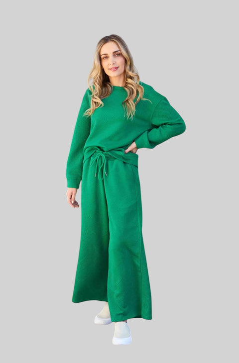 Textured Lounge Set with Drawstring Top & Pants