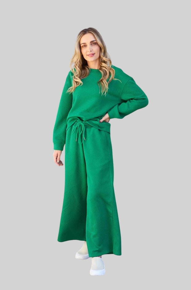 Textured Lounge Set with Drawstring Top & Pants