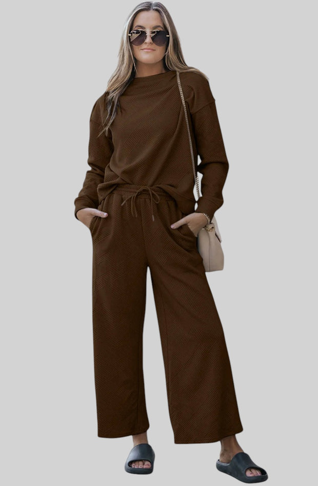 Textured Lounge Set with Drawstring Top & Pants