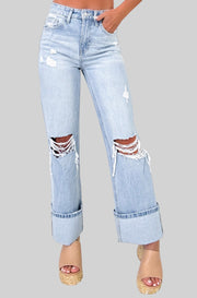 Beau Blue Light Wash Distressed Straight Jeans