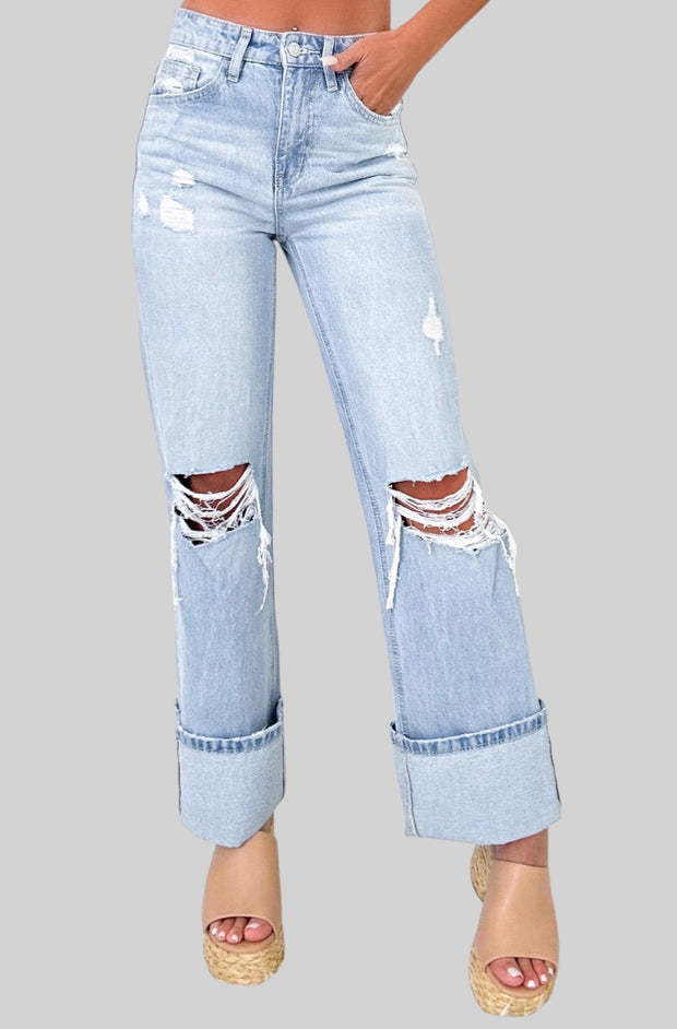 Beau Blue Light Wash Distressed Straight Jeans