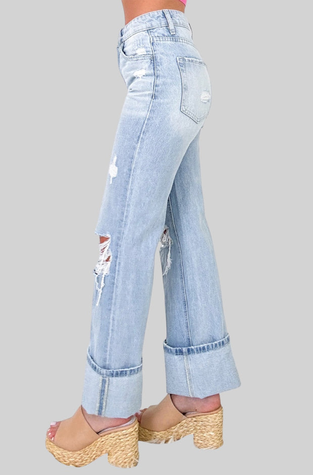 Beau Blue Light Wash Distressed Straight Jeans