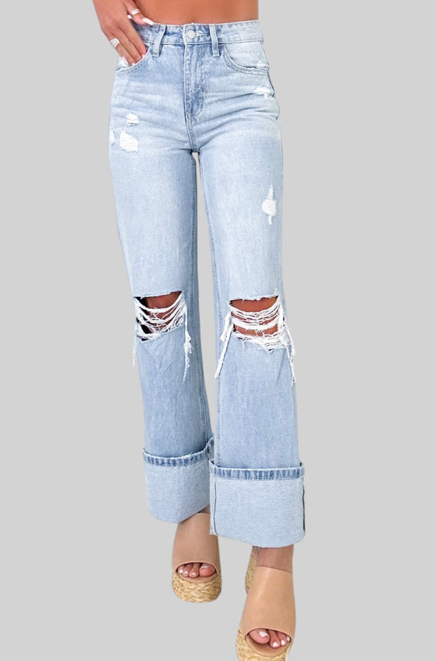Beau Blue Light Wash Distressed Straight Jeans