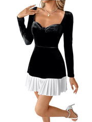 Pleated Sweetheart Neckline Long Sleeve Mini Dress